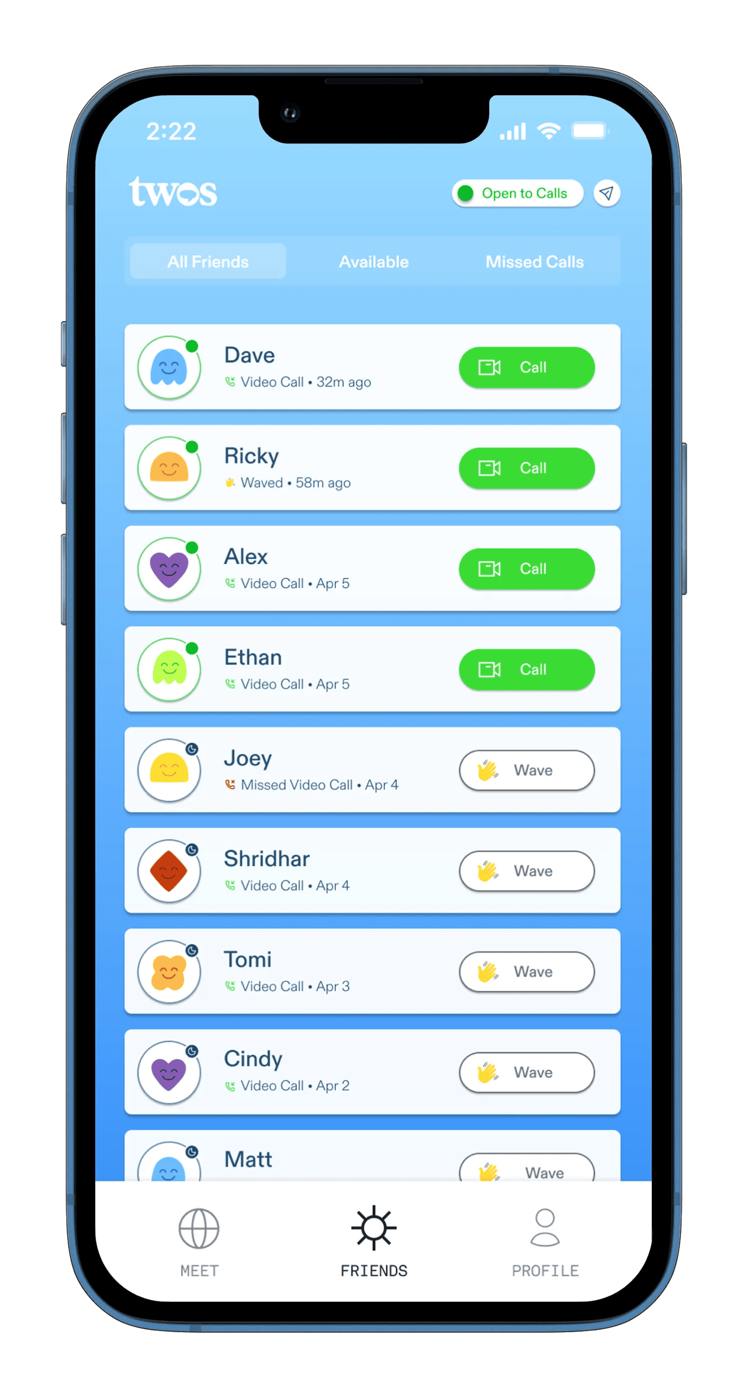 Twos friends list: manage incoming and outgoing waves